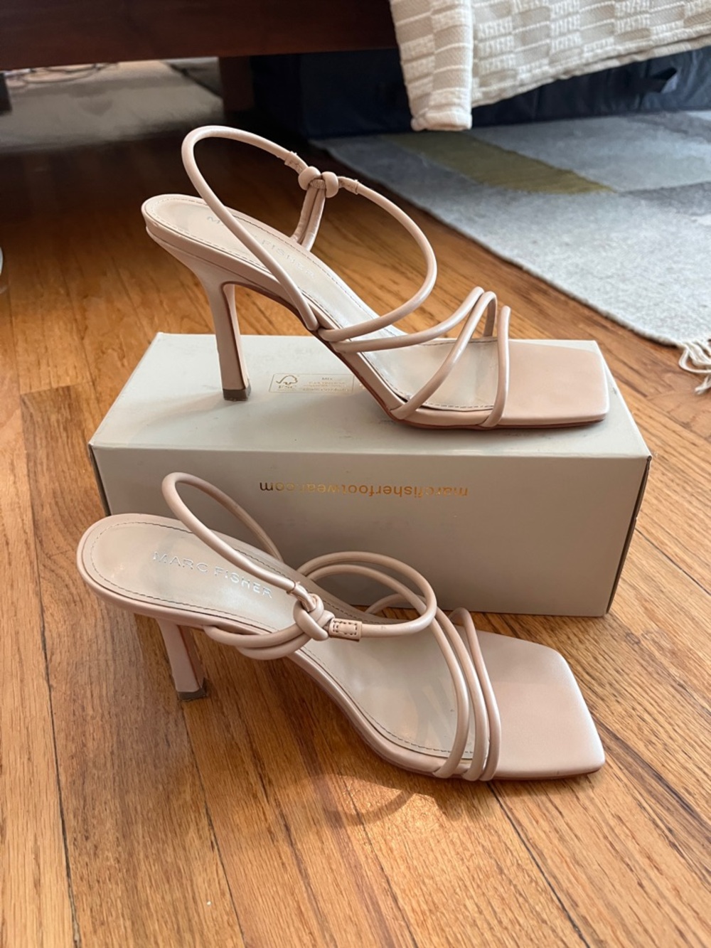 Marc Fisher Light Natural Strappy Square-Toe Slingback Heels